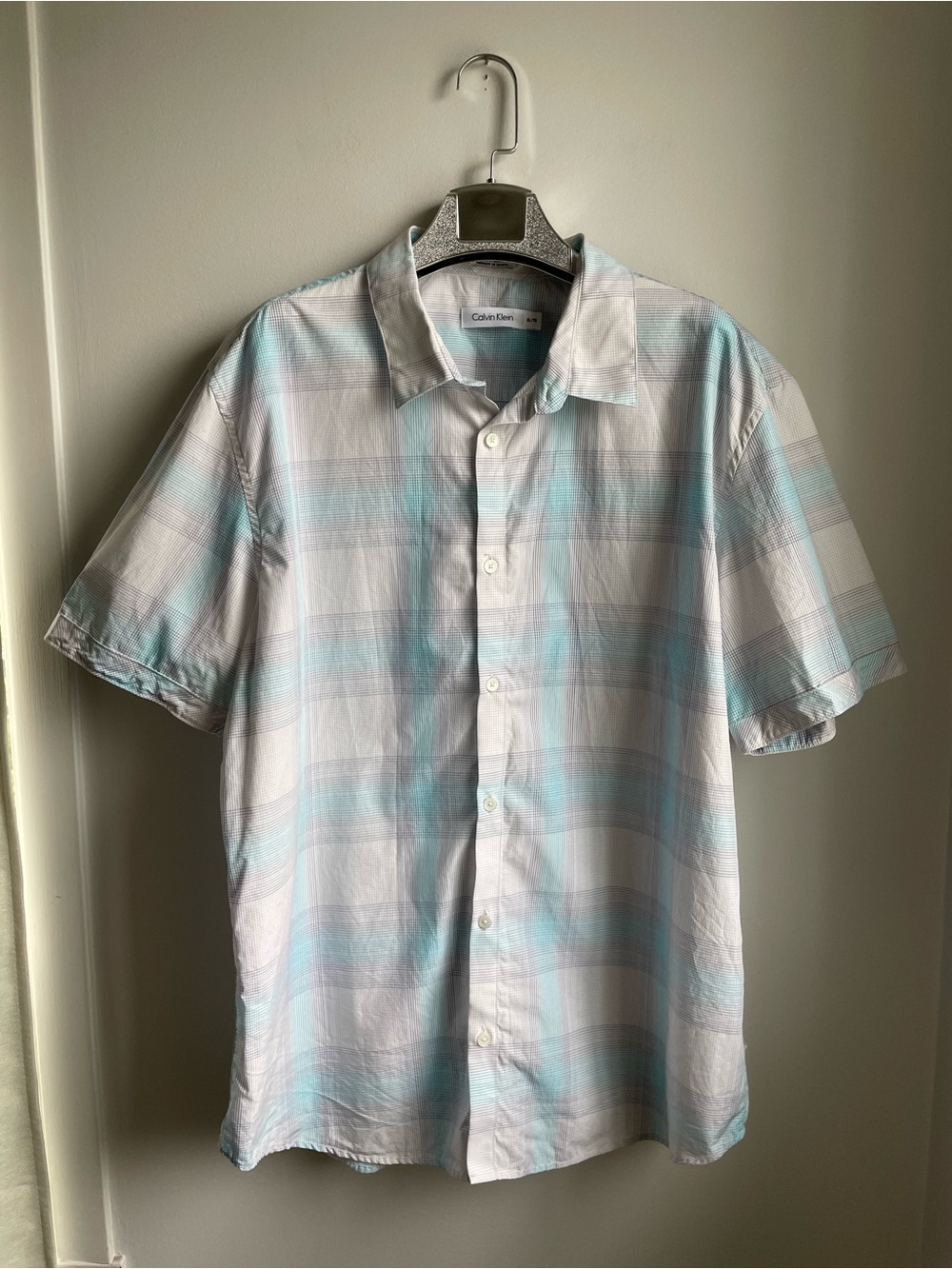 Men’s Short Sleeve Plaid Button-Up Shirt-100% Cotton-Made in Egypt-XL